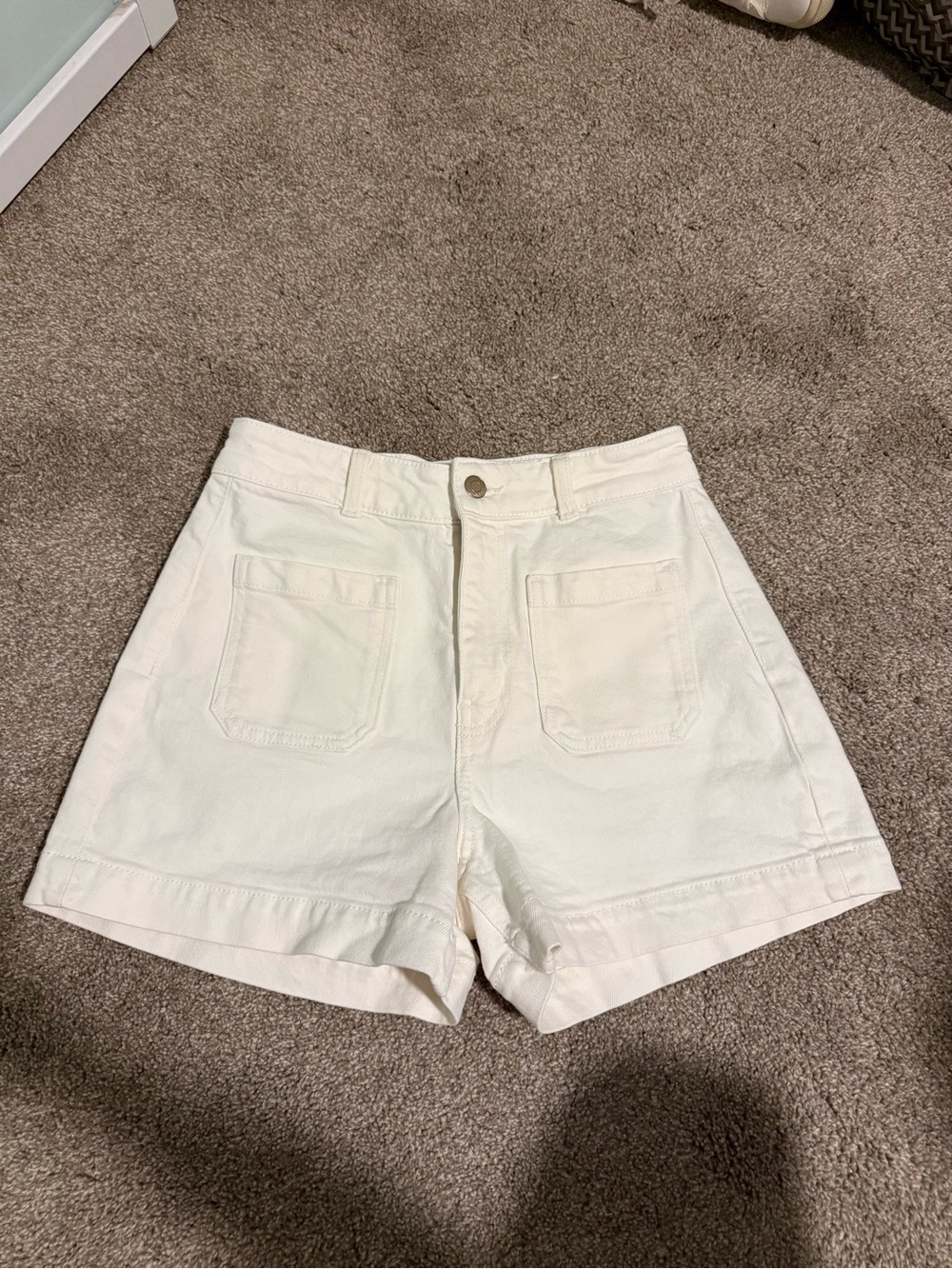 H&M High-Waist White Denim Shorts